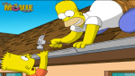 Гомер и Барт на крыше дома