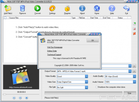 Allok 3GP PSP MP4 iPod Video Converter 6.2.0603+ serial